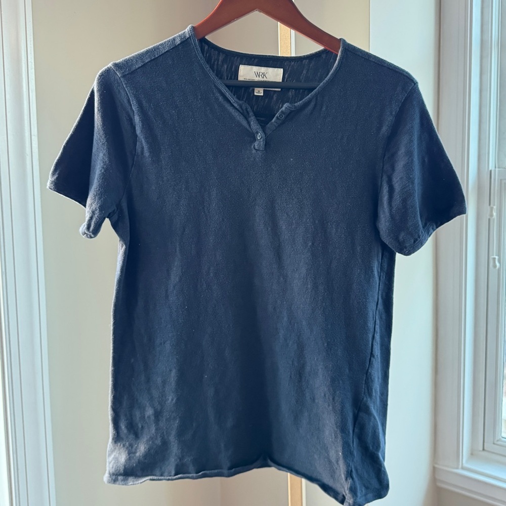 WRK Men’s Navy Blue Henley, Size Medium, 100% Cotton, Very Good Condition